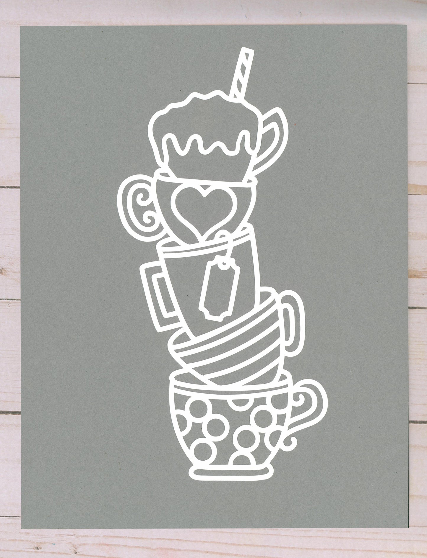 "Stack of Teacups" Cardstock Cut