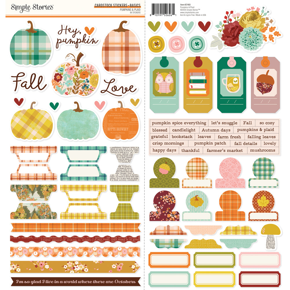 "Pumpkins & Plaid" Cardstock Stickers Basics