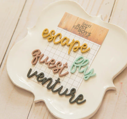 "Venture, Fly, Quest, Escape" Word Quad