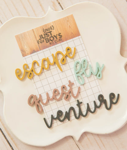 "Venture, Fly, Quest, Escape" Word Quad