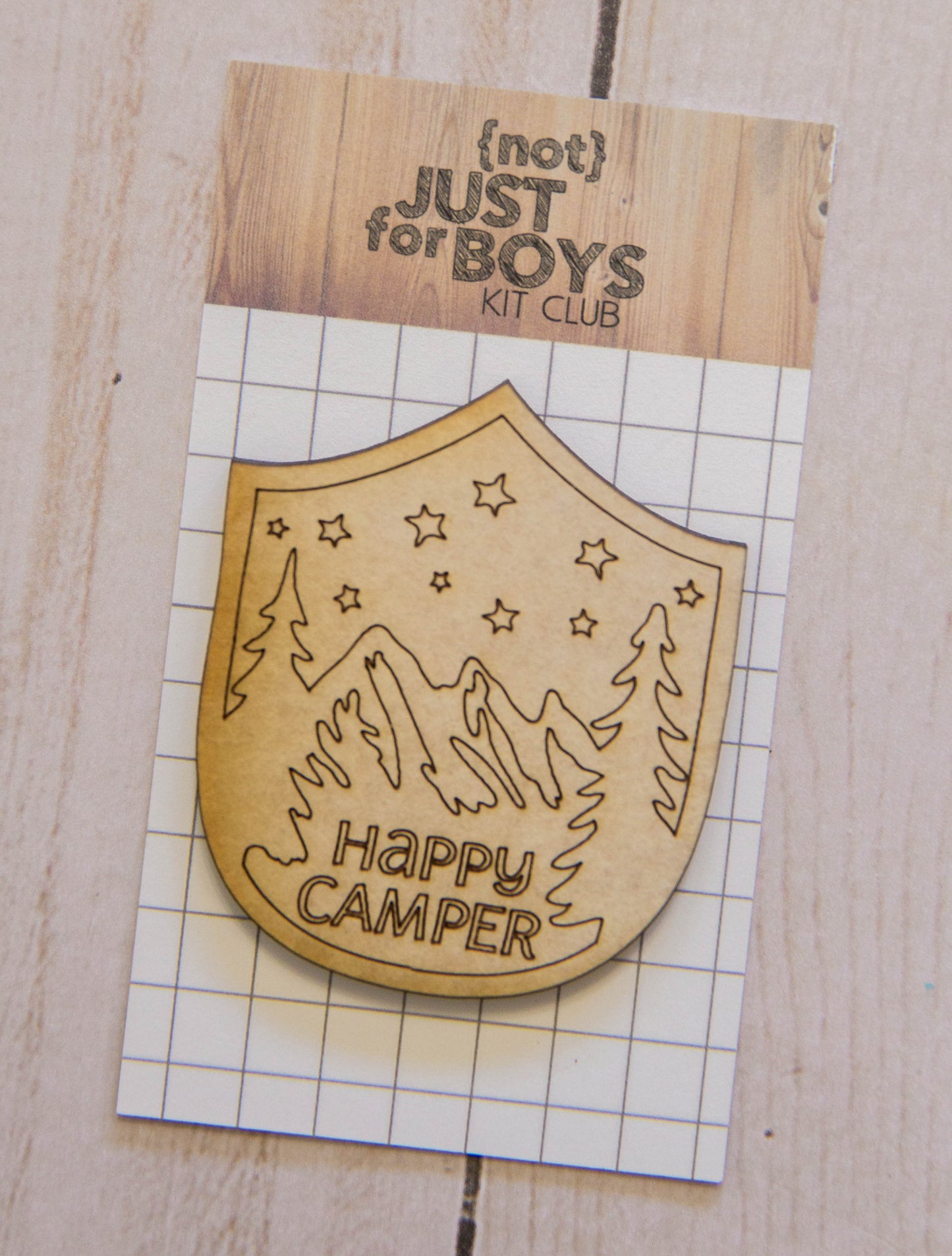 Happy Camper Badge Wood Embellishment