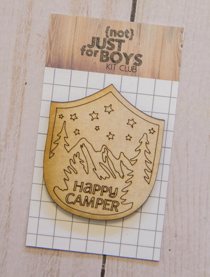 Happy Camper Badge Wood Embellishment